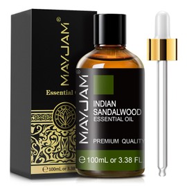 Indian Sandalwood Essential Oil, MAYJAM 3.38FL.OZ Essential Oils for Diffusers, 100ML Pure Sandalwood Oil for Skin Care, Hair Care, DIY Crafts, Yoga
