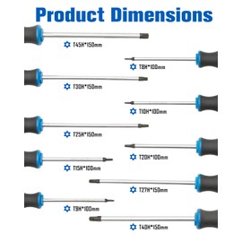 ROTATION Torx Screwdrivers Set 10-Piece, Magnetic Black Finished Tip with Center Hole, Professional Cushion Grip Screwdriver Set with High Torque