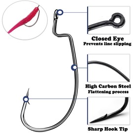 100pcs EWG Fishing Hooks, Bass Fishing Hooks Offset Worm Hook Texas Rig Hooks Live Bait Fishing Hooks for Freshwater Saltwater Size 3/0