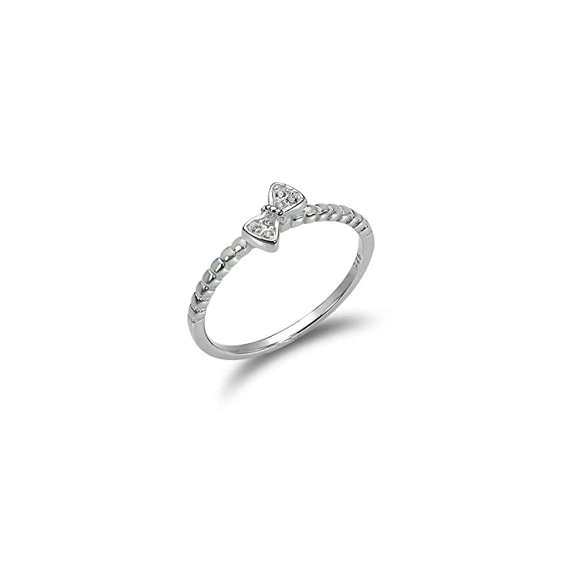 Sterling Silver 1mm Ring with CZ Crystal Bow - UK