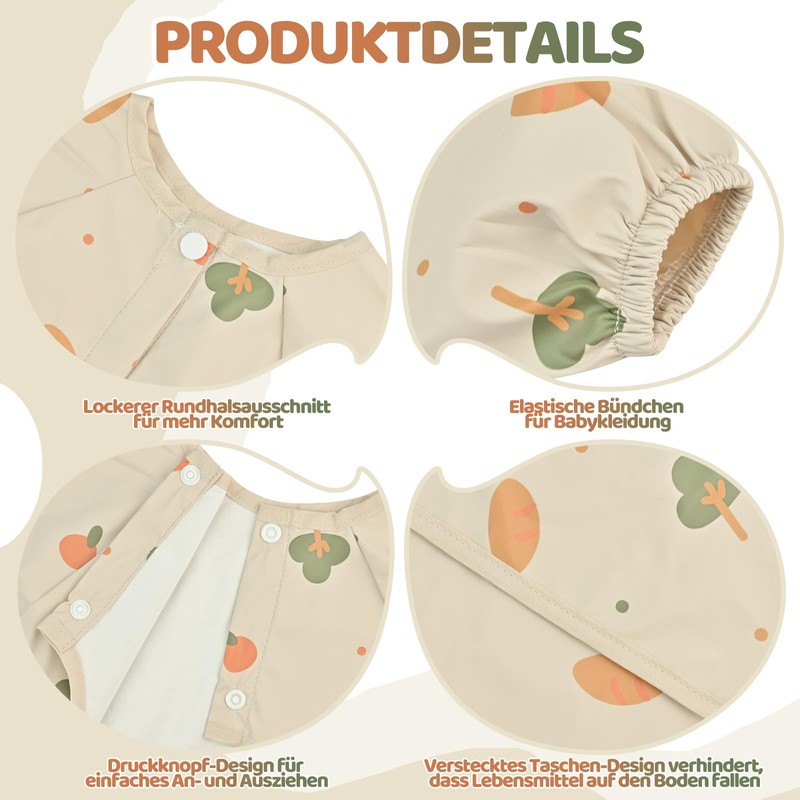 Baby Bibs with Sleeves, 2 Pieces Bibs for Weaning with