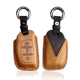 HIBEYO Car Protective Case Fits Hyundai Key Case Cover Leather for Hyundai I10 I30 I40 IX20 Tucson Santa Elantra Kona ioniq Sonata Protective Cover Key Case Remote Control Key Box Brown