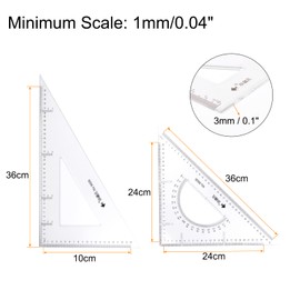 HARFINGTON 4piece Triangle Ruler Square Set 36cm 30/60 and 45/90 Degrees Measuring Tools for Classrooms Home Office, Transparent