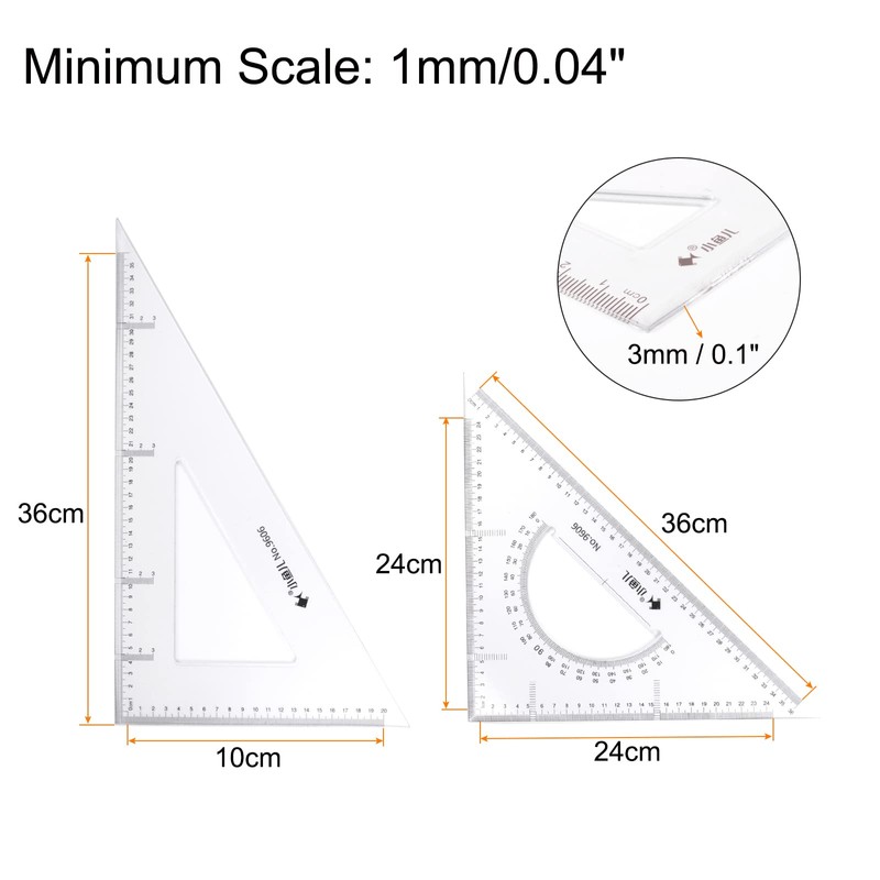 HARFINGTON 4piece Triangle Ruler Square Set 36cm 30/60 and 45/90
