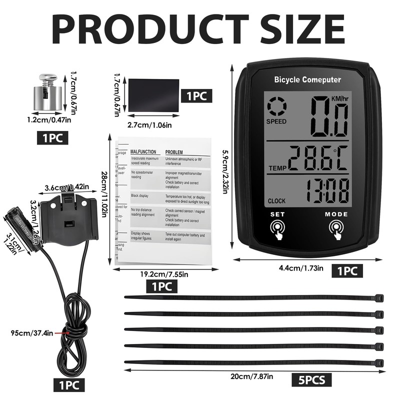 Bike Computer Universal 19 Functions IP54 Waterproof Bicycle Speedometer Odometer