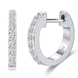 Moissanite Huggie Earrings for Women, 0.4-1CT D Color VVSI Clarity Round Cut Hoop Earrings 18k White Gold Plated 925 Sterling Silver (12, Huggie)