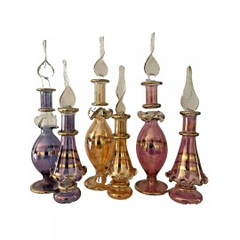 Kemet Christmas Set of 6 Mouth Blown Egyptian Perfume Bottles Glass 4.,5 inches