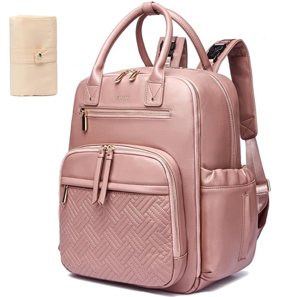 Yomiky Leather Diaper Bag Backpack for Women with Multiple Pockets,Laptop Compartment and Changing Pad.