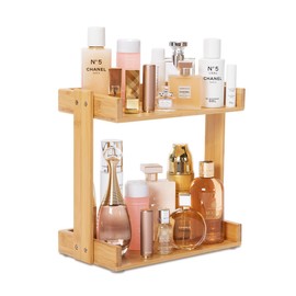 PELYN Cosmetics Organizer, Bathroom Countertop Bamboo Makeup Organizer for Vanity, Fits Your Expensive Cosmetics, Skincare, Perfumes, Looks Elegant on Dresser