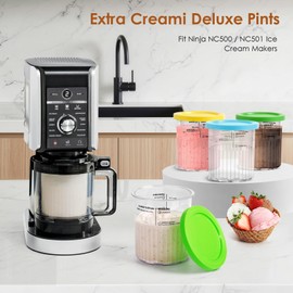 Creami Deluxe Pints and Lids 4 Pack Fit for Ninja NC500 NC501 Series 11-in-1 Ice Cream Makers, 24OZ XL Size BPA-Free Dishwasher Safe, Leak-Proof Family Dessert Storage (Blue/Pink/Green/Yellow)