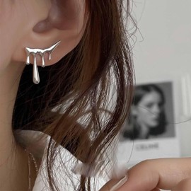 Cybche Vintage Silver Liquid Drip Earrings Irregular Waterdrop Stud Earrings Melted Liquid Drop Earrings Metal lava Dangle Earrings Jewelry for Women and Girls