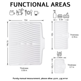 TIKNIK Silicone Dish Drying Mat for Kitchen Counter, Dish Drying Pad, Hangable Non-Slip Drain Pad with Built-in Drain, Heat Resistant Stone Drying Mat, White-1Set, 16" x 12"