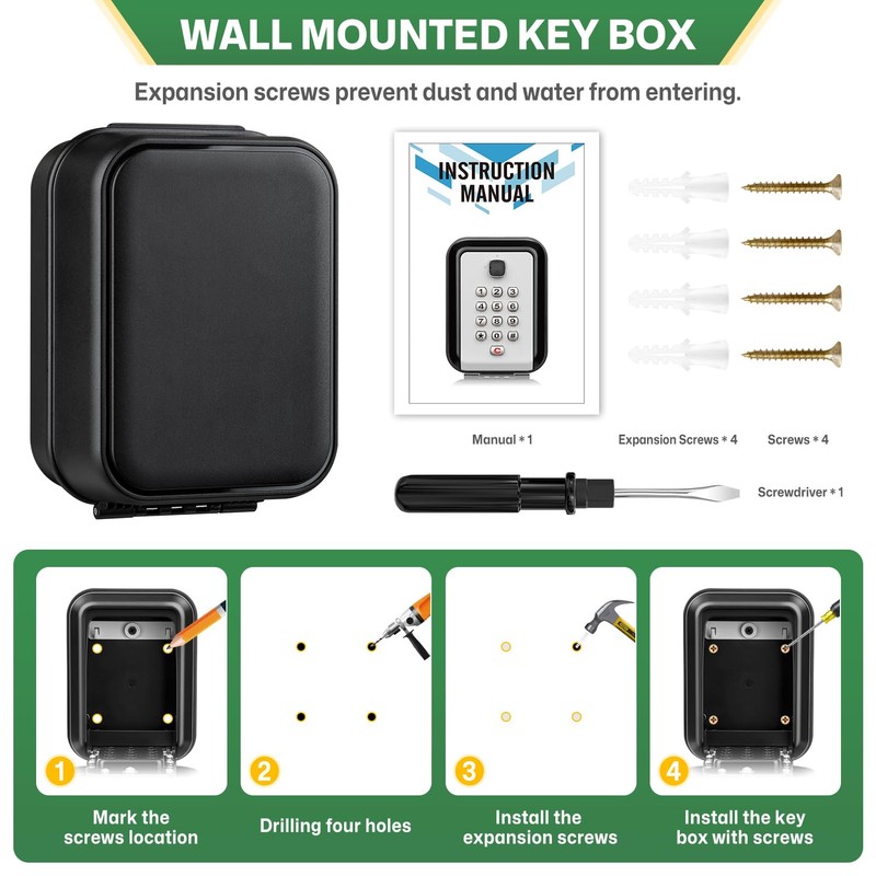HUANLANG Lock Box for Keys with Code, Waterproof Key Lock