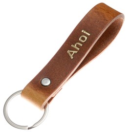 ELBERCRAFT® Leather Keyring Gift for Women or Men Vegetable Tanned Brown with Engraving 12 cm Made in Germany Leather Keychain, Ahoi, Classic