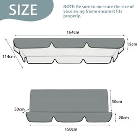 Vaiziya Garden Swing Replacement Cover, Swing Seat Cover, Outdoor Swing Replacement Cover, Sun Canopy Replacement Cover, Waterproof and UV Resistant, Suitable for 2 3 Seater (Grey, 164 x 114 x 15 cm)
