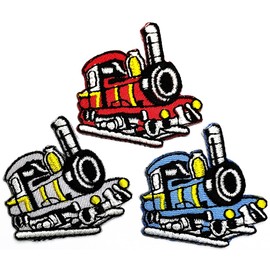 Umama Patch Set of 3 Mini Train Cute Craft Patches Steam Train Red Gray Blue Cartoon Patch Embroidered Sew on Iron on Patch for Backpacks Jeans Clothing