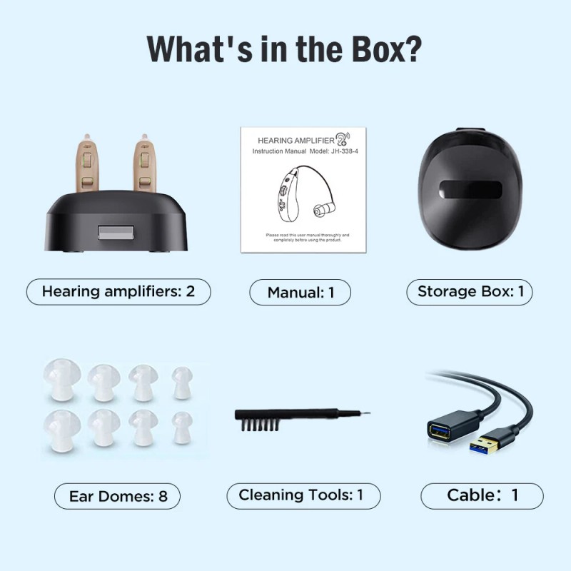 JINGHAO Rechargeable Hearing Amplifier – 18H Battery, Noise Reduction &