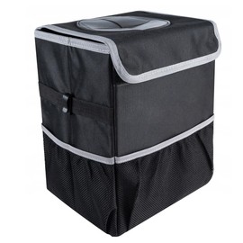 AIMALL Hanging Car Storage Box, Multifunctional Foldable Car Trash Can with Waterproof Material, 5.9 x 6.29 x 9.84in Black & Grey Edge Car Organiser
