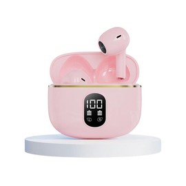 Wireless Earphone, In-ear Design Earphone with LED Display, Noise Cancelling Headphone with Mic for Sports Gaming - Color: Pink, Specification: one-size