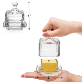 ZOOFOX 2 Pack Glass Butter Dish, Small Glass Butter Keeper with Lid and Easy Grip Handle, Clear Butter Serving Storage Dish with Cover, Square Covered Mini Butter Container