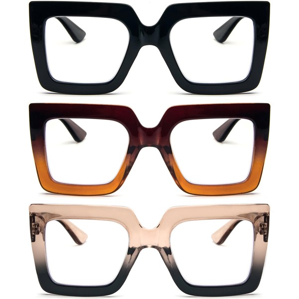REAVEE 3 Pack Oversized Reading Glasses for Women Large Frame