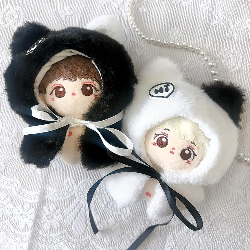 Fluffy Cat Poncho, Black, For 3.9 inches (10 cm), Sewn