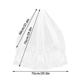 Yolev Veil Bridal Wedding Lace Appliques Short Bridal Veil 2 Layers Soft Tulle Bridal Veil with Comb for Women Brides, White