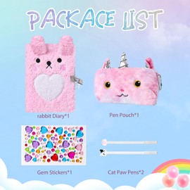 Bunny Diary with Lock for Girls, Cute Gifts for 8-12 Years Old Kids, Rabbit Journal Notebook Set with Pen Pouch Cat Paw Pens, Birthday Easter Gifts for Bunny Lovers