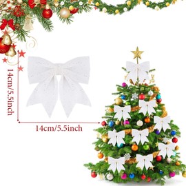 12PCS White Christmas Bows for Tree Decorations, 5.5 Inch Christmas Glitter Wreaths Bows, Xmas Bows for Decorations,Sequin Bow Ties Xmas Tree Bowknot Ornaments for Wreaths,Xmas Tree,Garland Decor