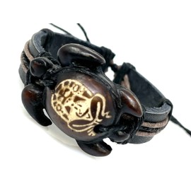 Sea Turtle Bracelet with Indian Symbols Engraved-Turtle with Coqui Taino and Indian Sun-Hawaiian Sea Turtles Leather Bracelet