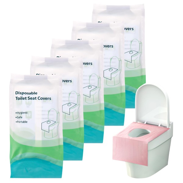 Ghope Pack of 50 Disposable Toilet Seat Covers, Portable Toilet Seat Cover, Disposable Toilet Seat Mat, Toilet Protector for Travel, On the Go Public Toilets, Individually Packed