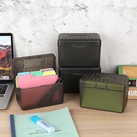 BSTKEY 4 x 6 inch Plastic Index Card Holder Recipe Card Box, Set of 4 Flash Card Case Note Card Box Storage Organizer for 10 x 15cm Index Card Flashcard Recipe, Grey (No Cards)