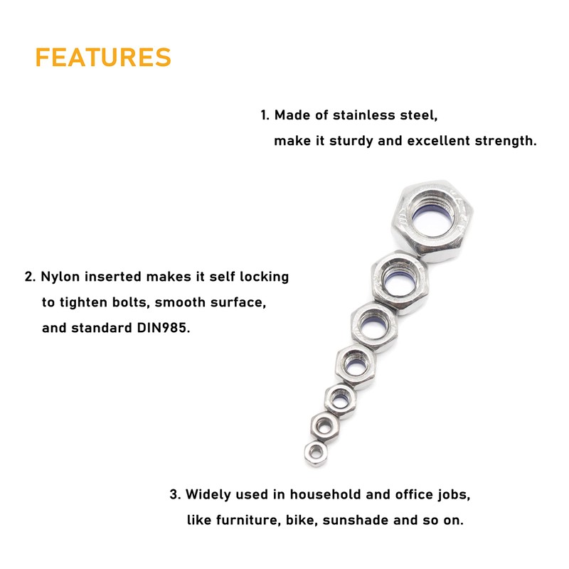 BinifiMux 35Pcs M5 x 0.8mm Stainless Steel Self-Lock Nylon Inserted