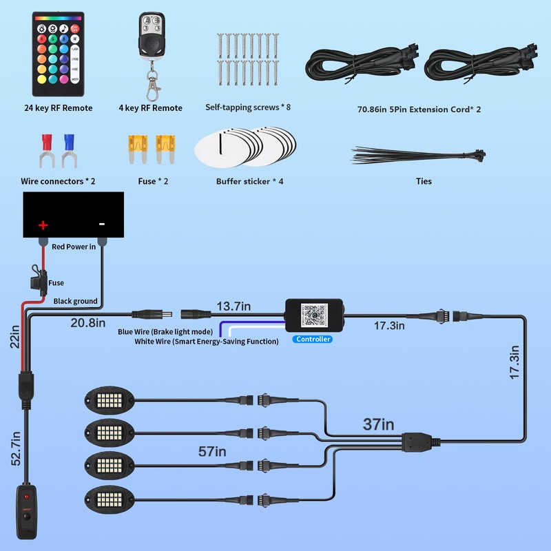 4Pods Aluminum RGBW LED Rock Lights Kit for ATV UTV