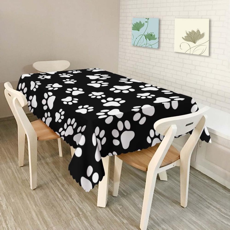 Walmsco Tablecloth Black White dog Paw Decor For Dining Room