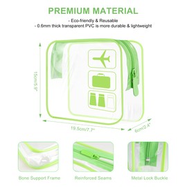 TECDW Clear Travel Toiletry Bag, 2PCS TSA Approved Airport Security Liquids Bags19.5x6cm, 1L Leakproof Clear Makeup Bags, Transparent Travel Wash Bag Holiday Essentials Luggage for Men Women (Green)