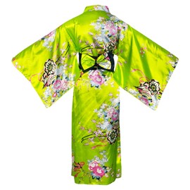 CRFASIBE Japanese Traditional Kimono Costume for Women Floral Printed Kimono Bathrobe Yukata Japanese Dress Cosplay Costume Set Party Dress Stage Photography, Green