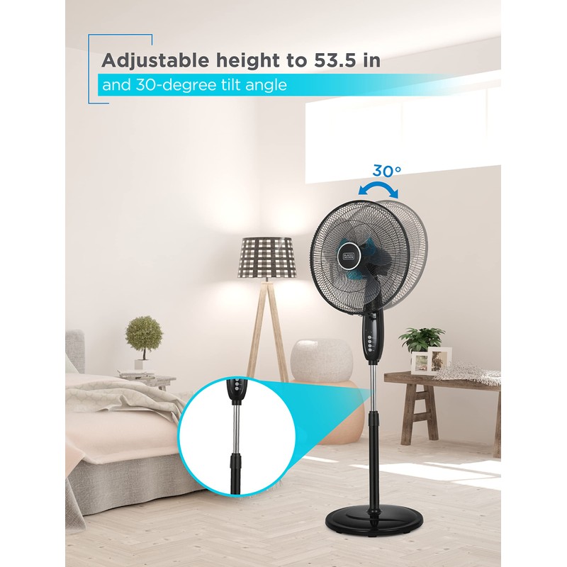 BLACK+DECKER 16" Dual Blade Standing Fan with Remote Control, Oscillating