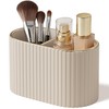 KINGFOM Makeup Brush Holder Organizer with Divider, PU Leather Vanity