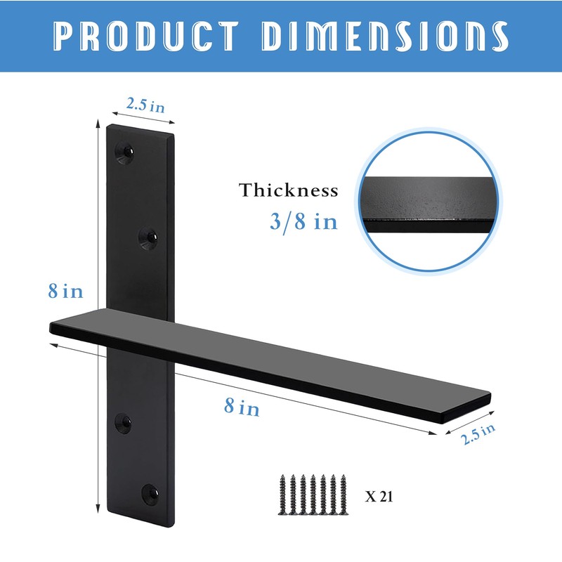 Floating Shelf Bracket 3/8" Thick Heavy Duty Shelf Brackets 4