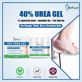Dr Foot 40% Urea Gel with 1% Salicylic Acid, Coconut & Tea Tree Oil Moisturizes Callus Cracked Rough Dry Dead Skin and Corns, Softens Thick Painful Nails, 100 g
