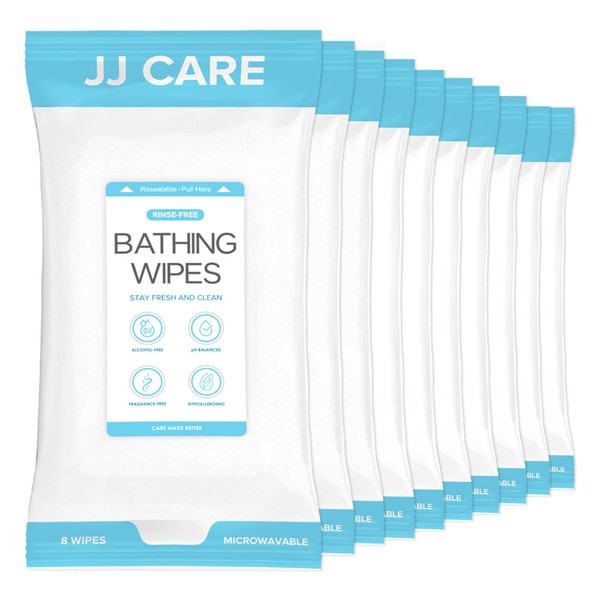 JJ CARE Bathing Wipes - 10 Packs Shower Wipes For Adults No Rinse, 80 Count Body Wipes for Adults Bathing, Waterless Body Wash, Adult Wipes for Elderly