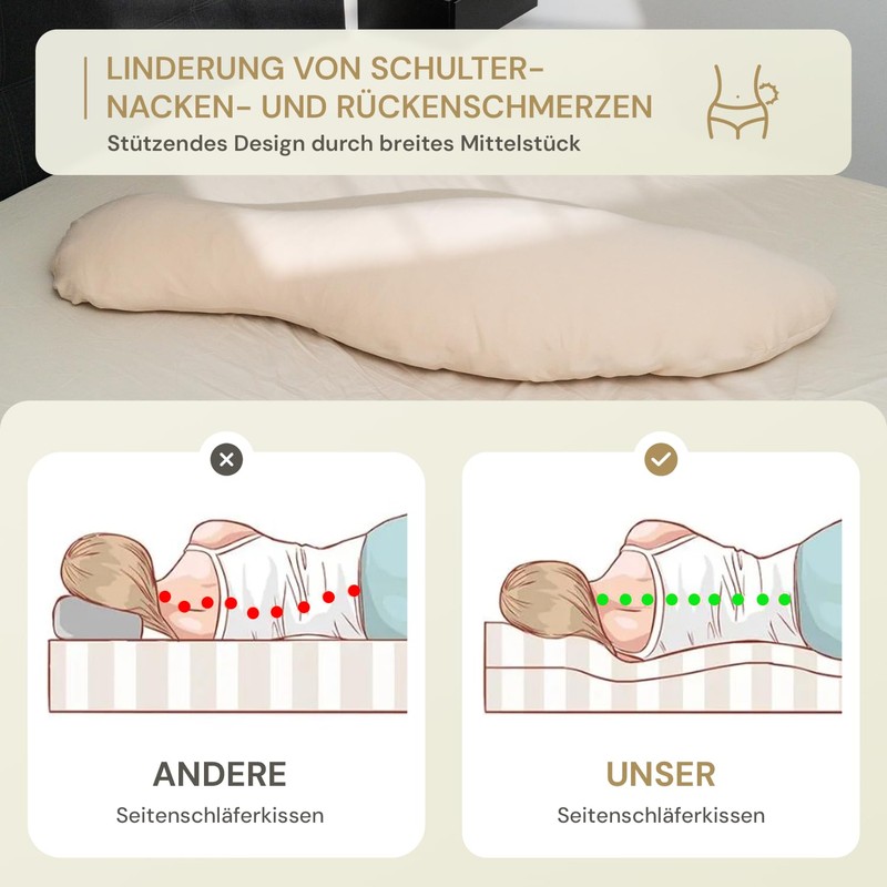 Opanoli® Side Sleeper Pillow Cover Beige 100% Cotton - Body