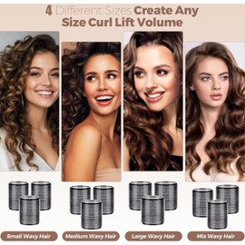 Tubos para Cabello, Rulos para Cabello sin Calor, Tubos para Rizar el Cabello Grandes con 4 Tamaños Incluye Pinzas, Peine y Bolsa de Viaje, Hair Rollos para Cabello Plástico para Todo Tipo Cabello