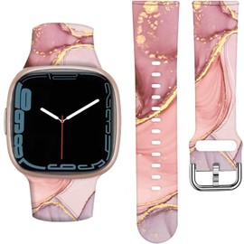 ANDRIU Compatible with Versa 4/Versa 3 Band for Women, Cute Fadeless Replacement Sport Band Strap for Versa 4/Versa 3 Smartwatch(Pink Gold Marble)