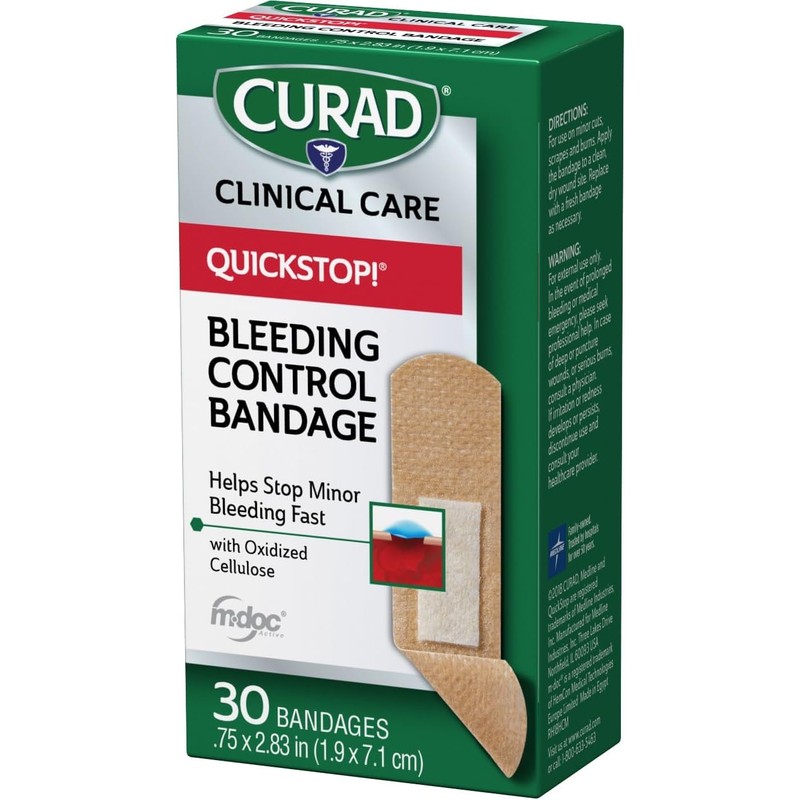 Curad QuickStop Bleeding Control Bandages, Assorted Sizes, 30 Count (Pack