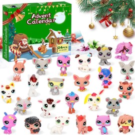 Pet Toys Advent Calendar 2025, 24-Day Pets Figures Christmas Advent Calendar, Cartoon Animal Action Figures Dog Cat Collection Toys for Christmas Countdown Boys Girls Gift