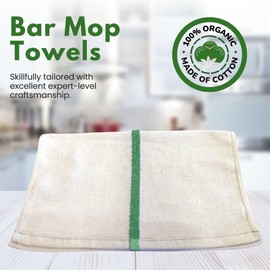Dark White Ultra Absorbent Bar Mop Towels – Lint-Free, Durable Cotton Cloths for Professional Chefs, Home Cooks, and Commercial Cleaning – Ideal for Drying, and Multi-Purpose Use (12, Green Stripe)