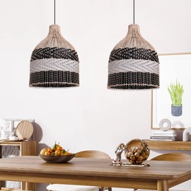 Arturesthome Rattan Pendant Light for Kitchen Island, Wicker Chandelier, Handmade Woven Hanging Ceiling Light Lampshade for Living Room Bedroom - 11.8" x 15.7"