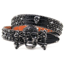 EVERBLTING Skull Belt for Men Women Sequin Studded Belt Cowgirl Belts For Women Bling Diamond Belts Rhinestone Black Belt Buckle For Jeans Pants - 125